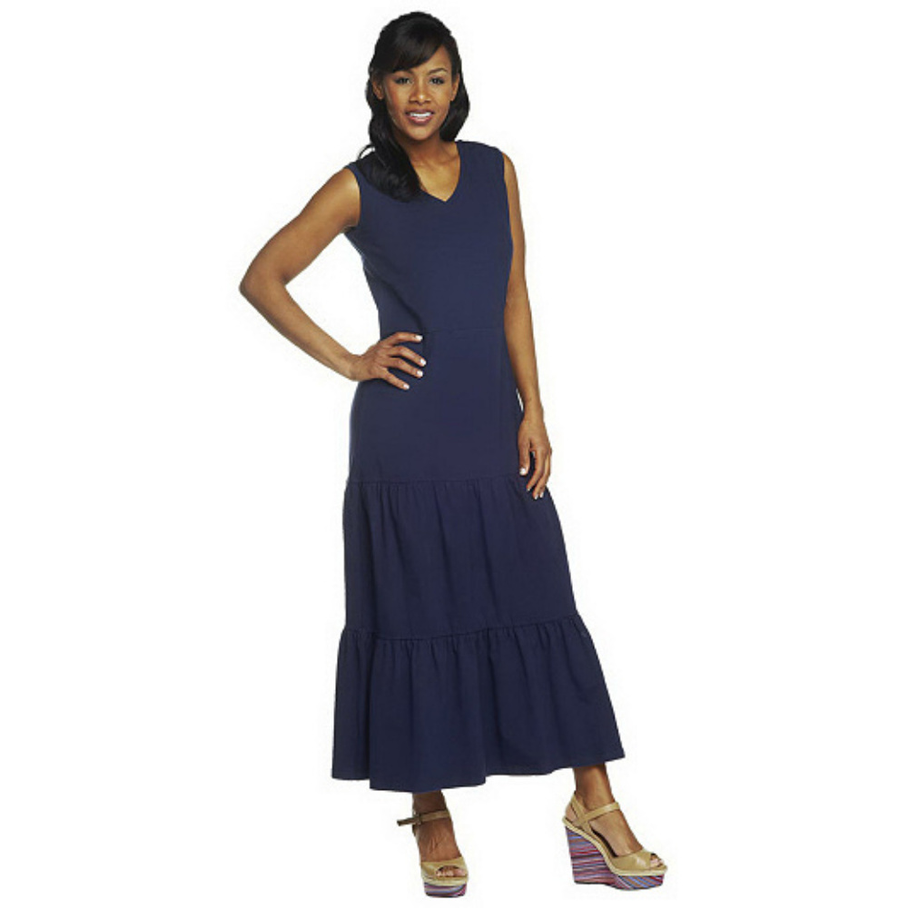 $$ Adjusted: Solid Tiered V-Neck Knit Maxi Dress - image 1